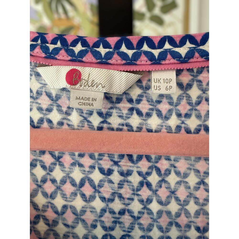 Boden Blue & Pink V-Neck Fit & Flare Dress - Picture 9 of 10